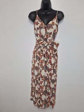 Free People Fresh Picked Floral Button Up Waist Tie Boho Hippie Jumpsuit sz 4